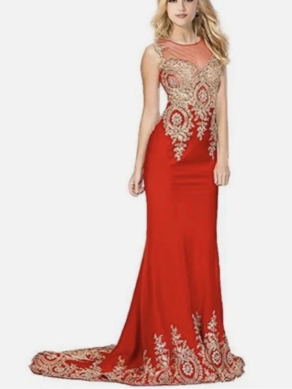 Elegant Red & Gold embellished Embroidered Evening Gown